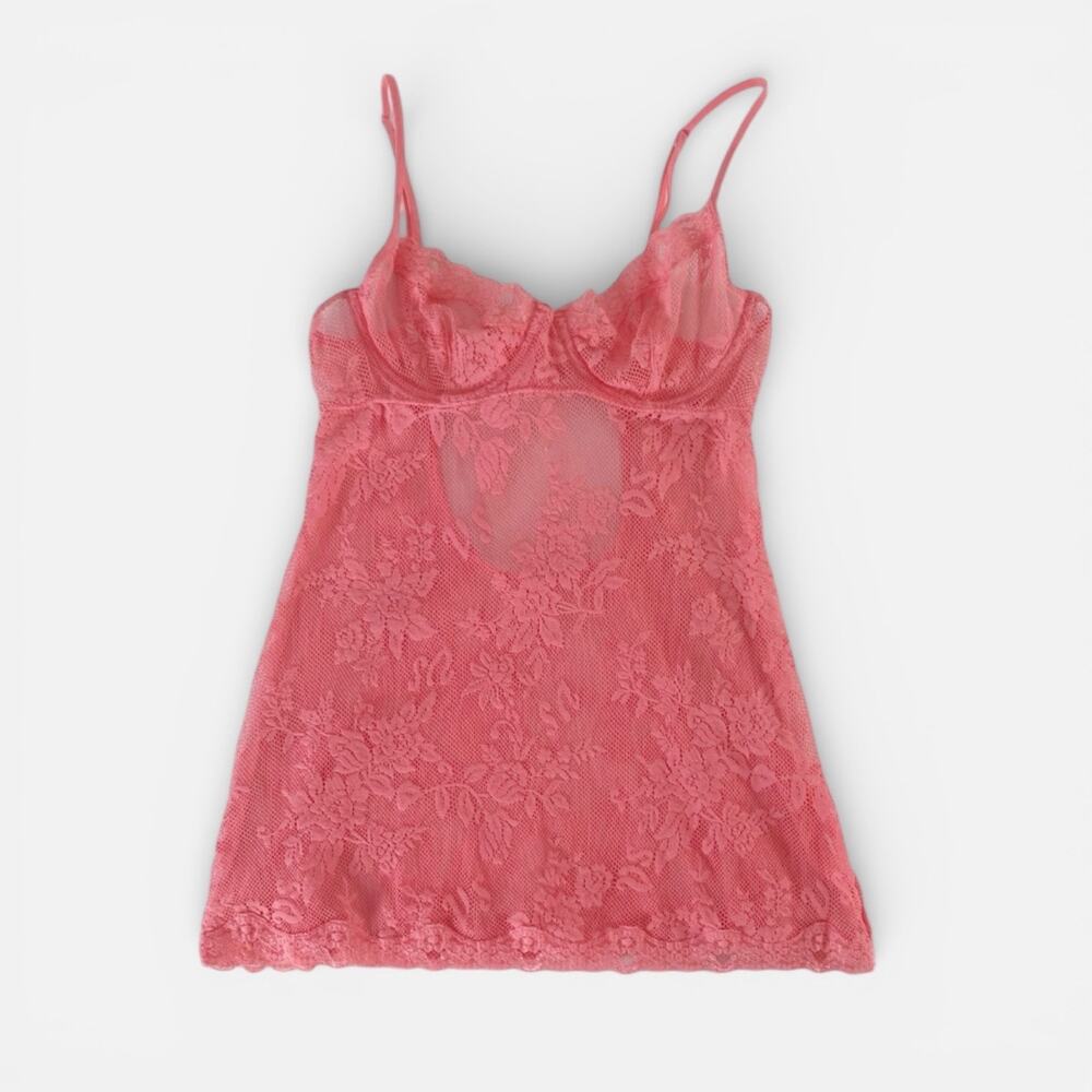 Victoria's Secret Vintage Y2K Coral Lace Underwire Coquette Slip Dress Sz M
